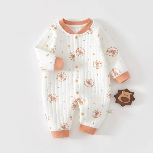 CuddleCub™ Cartoon Bear Romper – Soft Autumn & Winter Bodysuit for Baby Boys and Girls